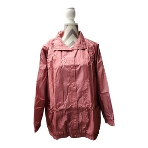 Women's Pink Windbreaker Jacket Size L Snap Front Lightweight Spring Layer